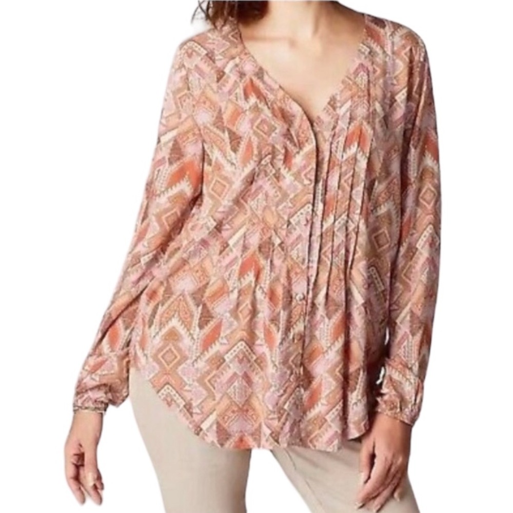 J Jill Tribal Print Long Sleeve Blouse NWT